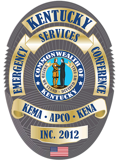 Kentucky Emergency Service Conference Logo shaped like a police badge that states it was incorporated in 2012 and covers NENA ACP and KENA